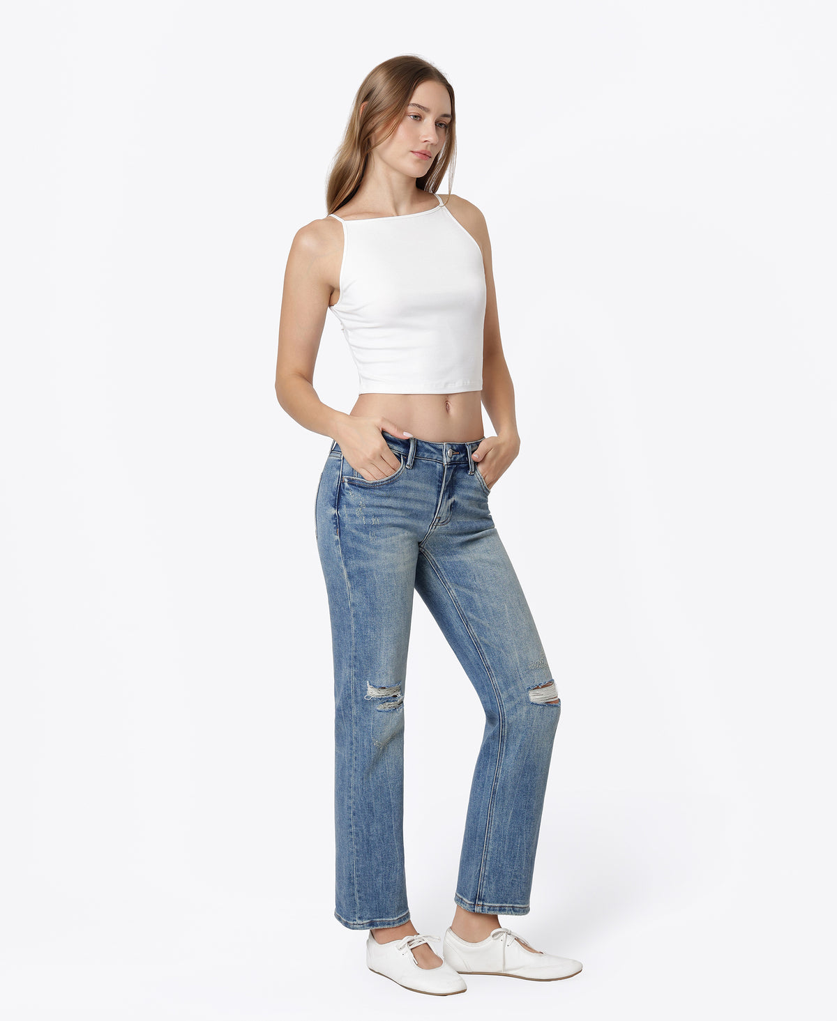 Right 45 degrees product image of Apollo - Mid Rise Tinted Ankle Straight Jeans