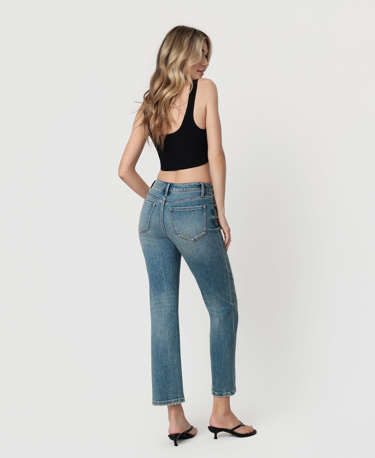 Back product images of Apollo - Mid Rise Tinted Ankle Straight Jeans