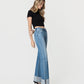 Right 45 degrees product image of Enhanced - High Rise Cuffed Clean Cut Raw Hem Slim Wide Leg Jeans
