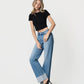 Left 45 degrees product image of Enhanced - High Rise Cuffed Clean Cut Raw Hem Slim Wide Leg Jeans