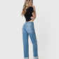 Back product images of Enhanced - High Rise Cuffed Clean Cut Raw Hem Slim Wide Leg Jeans