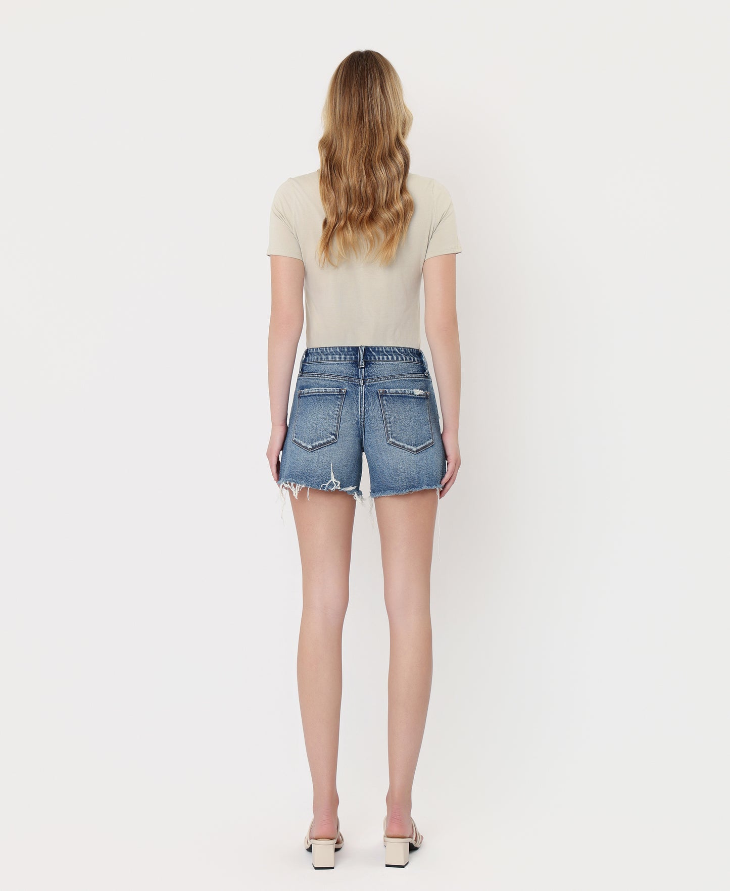 Back product images of Beaming - Mid Rise Studded Pocket A Line Denim Shorts