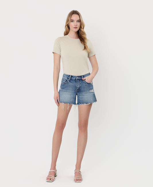 Front product images of Beaming - Mid Rise Studded Pocket A Line Denim Shorts