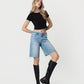 Right 45 degrees product image of Jubiliant - Mid Rise Distressed Raw Hem Denim Jorts