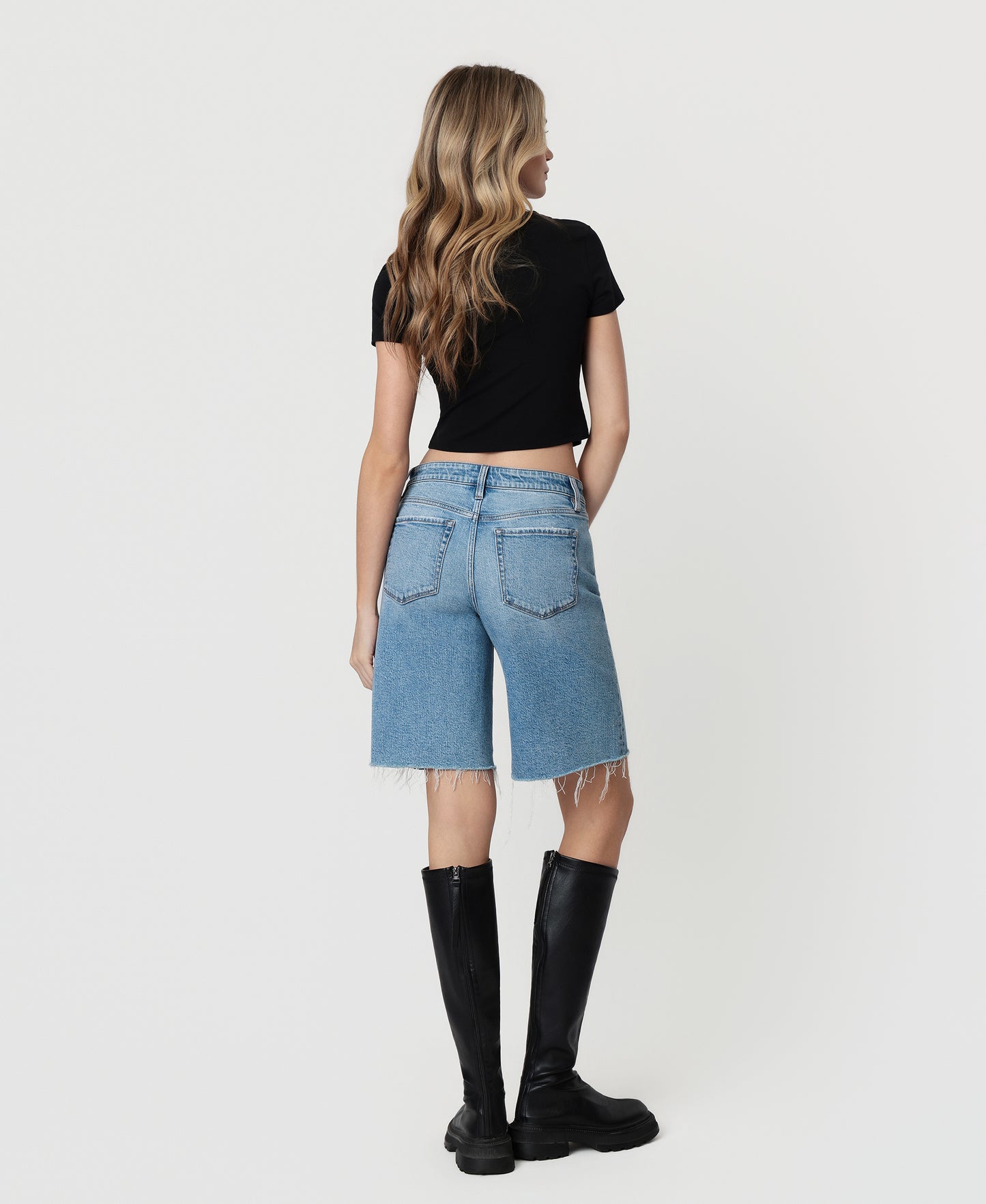 Back product images of Jubiliant - Mid Rise Distressed Raw Hem Denim Jorts