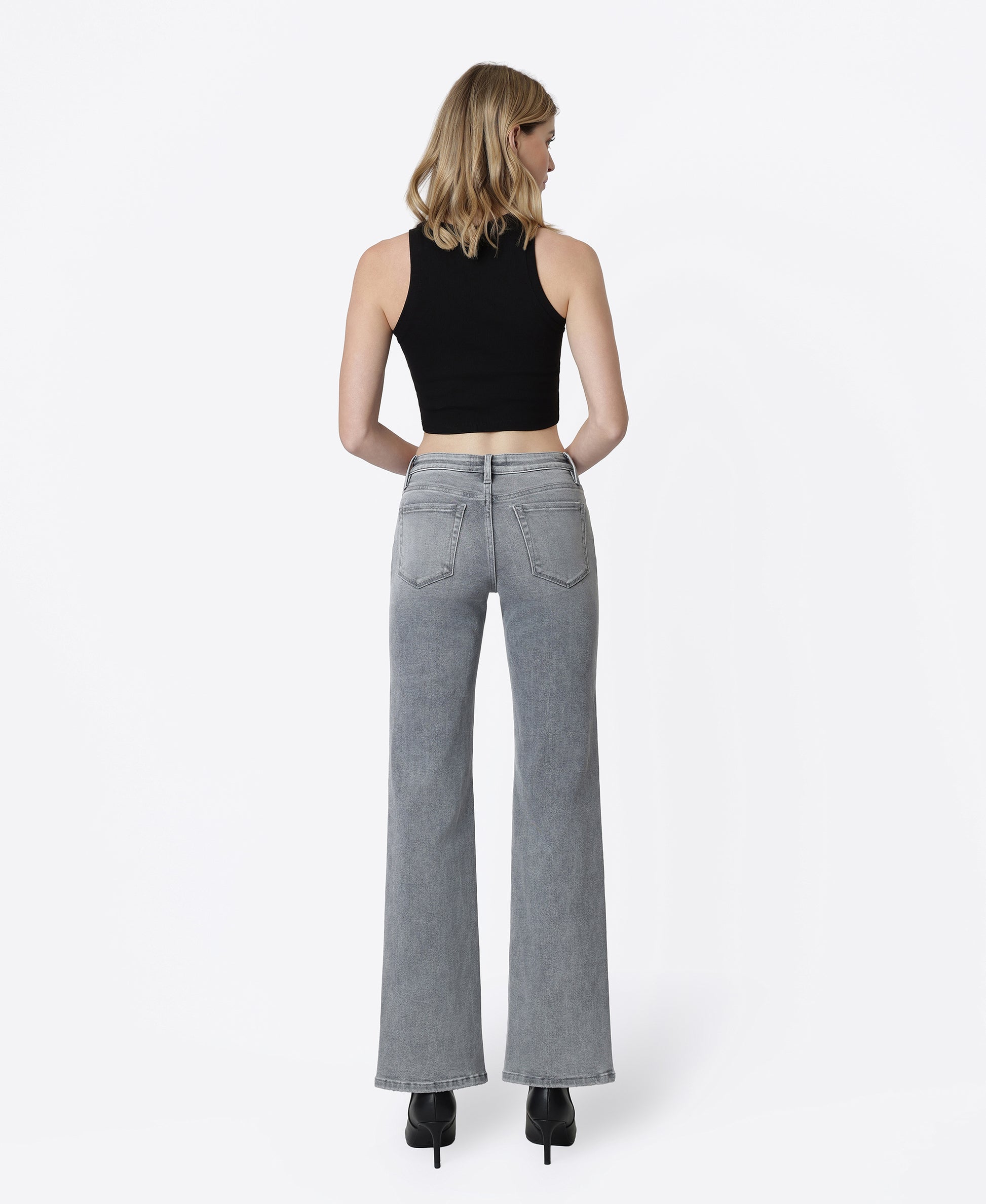Back product images of Grey - Mid Rise Full Length Vintage Flare Jeans
