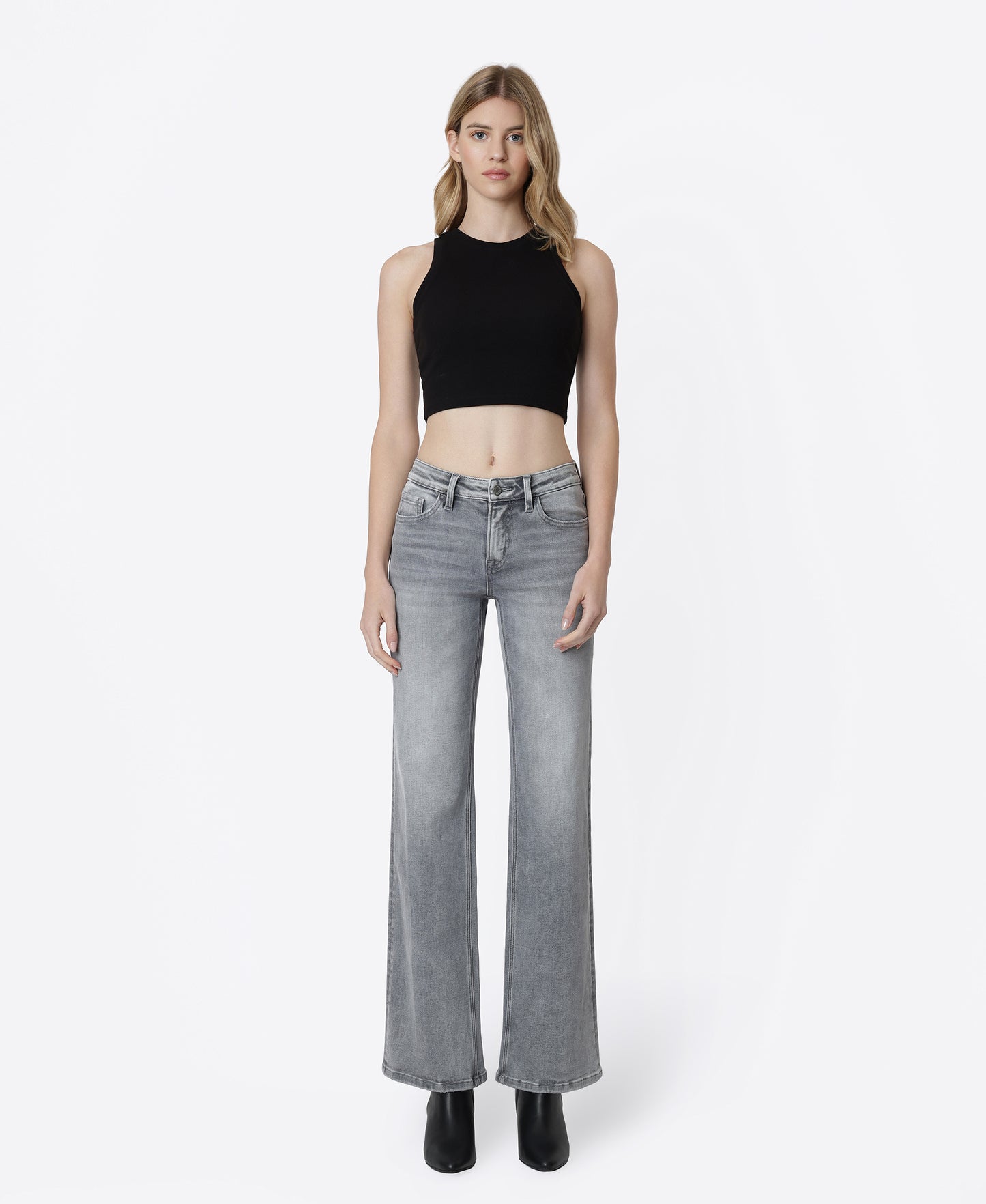 Front product images of Grey - Mid Rise Full Length Vintage Flare Jeans