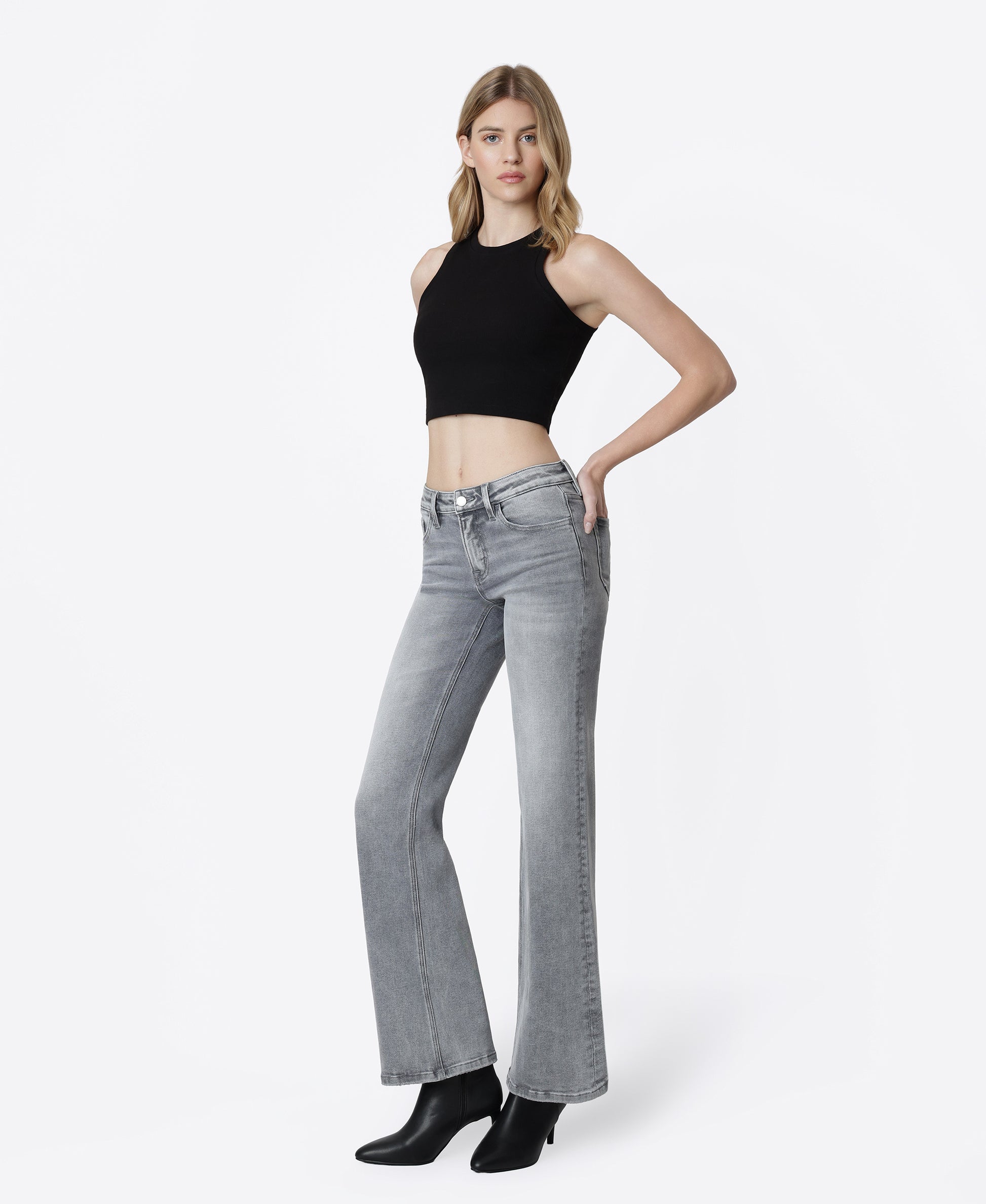 Left 45 degrees product image of Grey - Mid Rise Full Length Vintage Flare Jeans