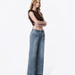 Right 45 degrees product image of Ojai - Mid Rise Waist Tie Paneled Seam Tinted Wide Leg Jeans