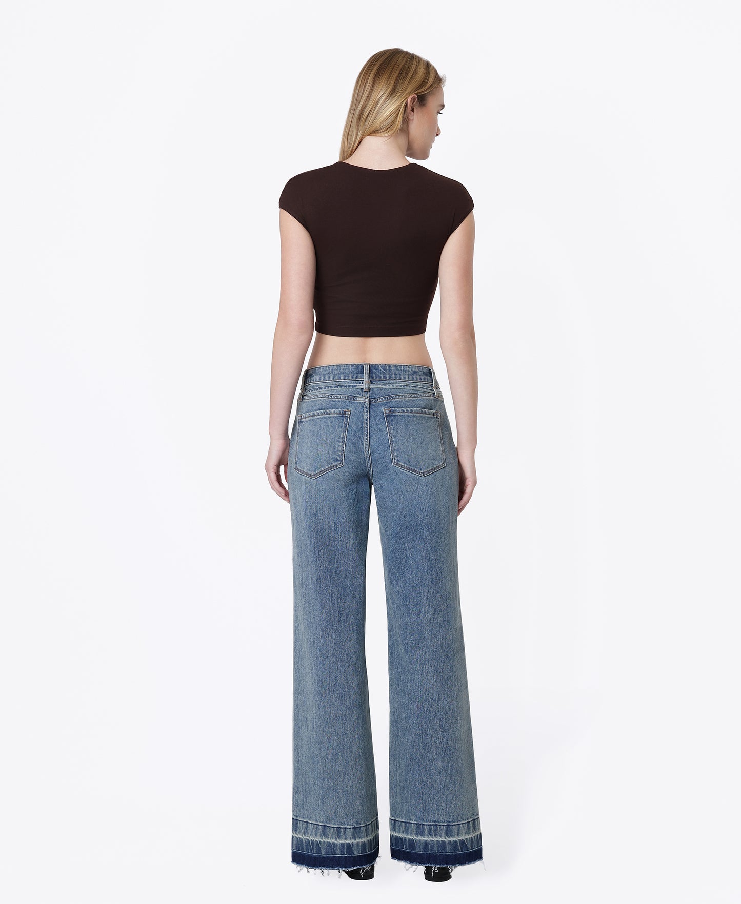 Back product images of Ojai - Mid Rise Waist Tie Paneled Seam Tinted Wide Leg Jeans