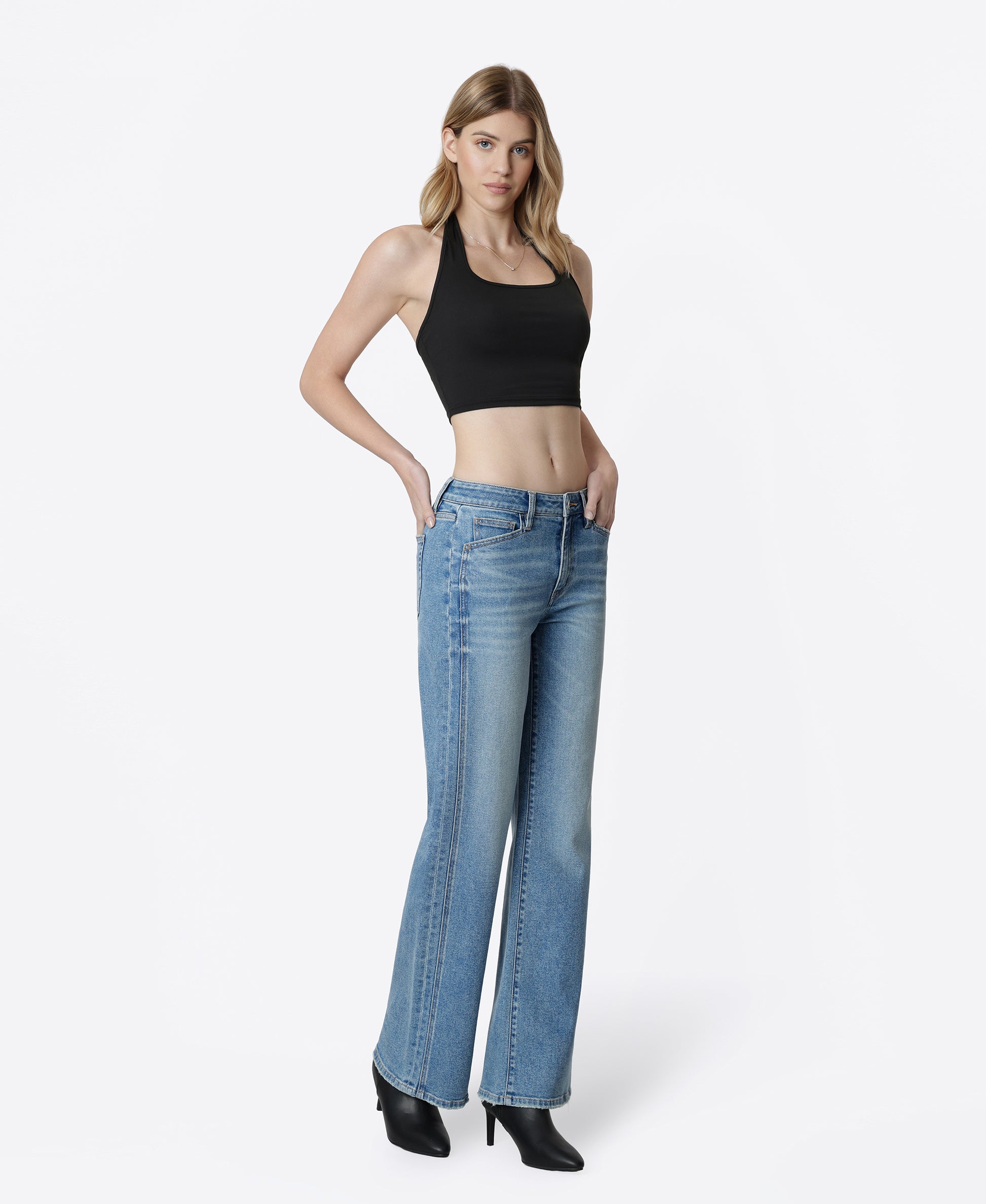Right 45 degrees product image of Fine - High Rise Side Seam Detail Vintage Flare Jeans