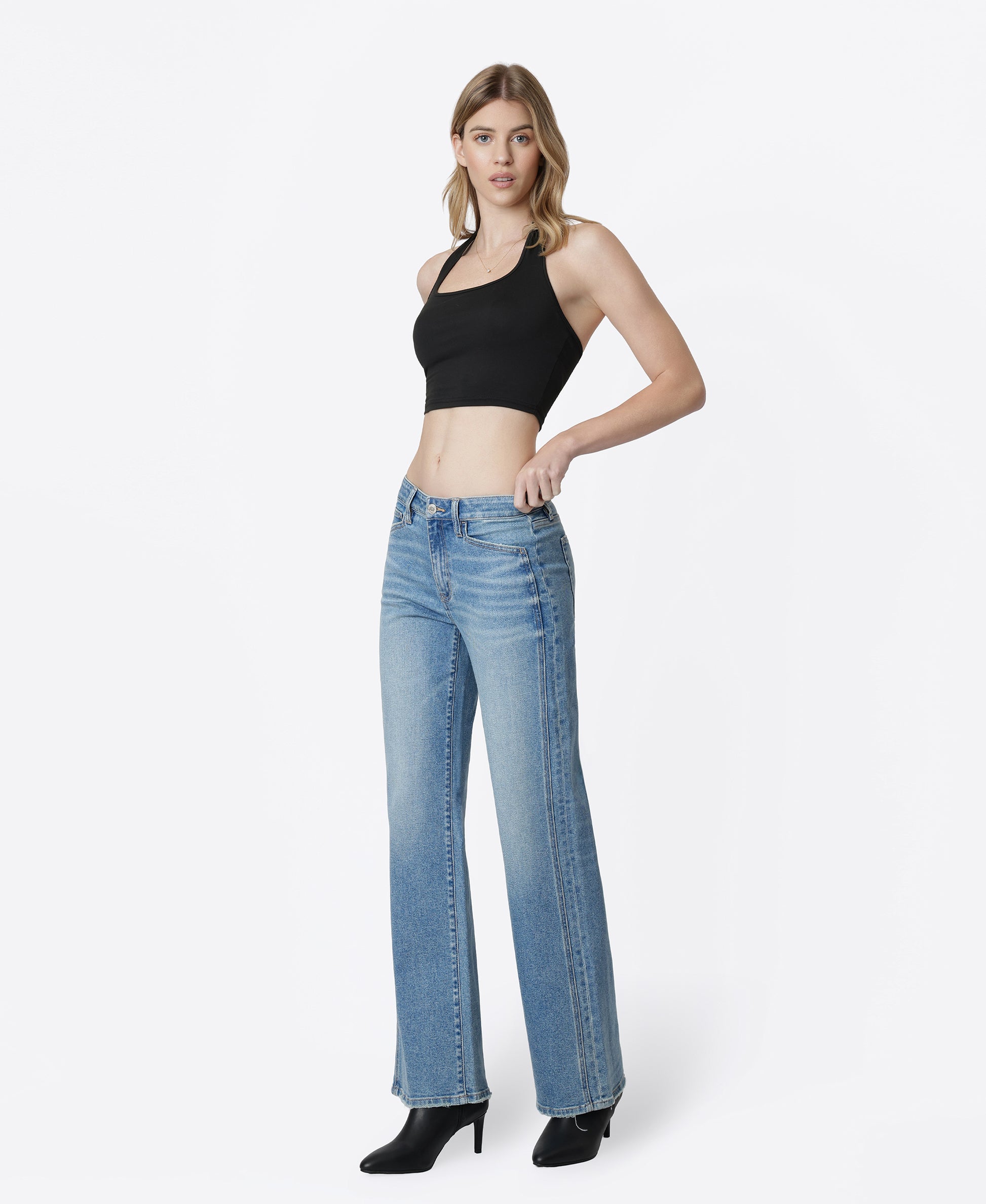 Left 45 degrees product image of Fine - High Rise Side Seam Detail Vintage Flare Jeans
