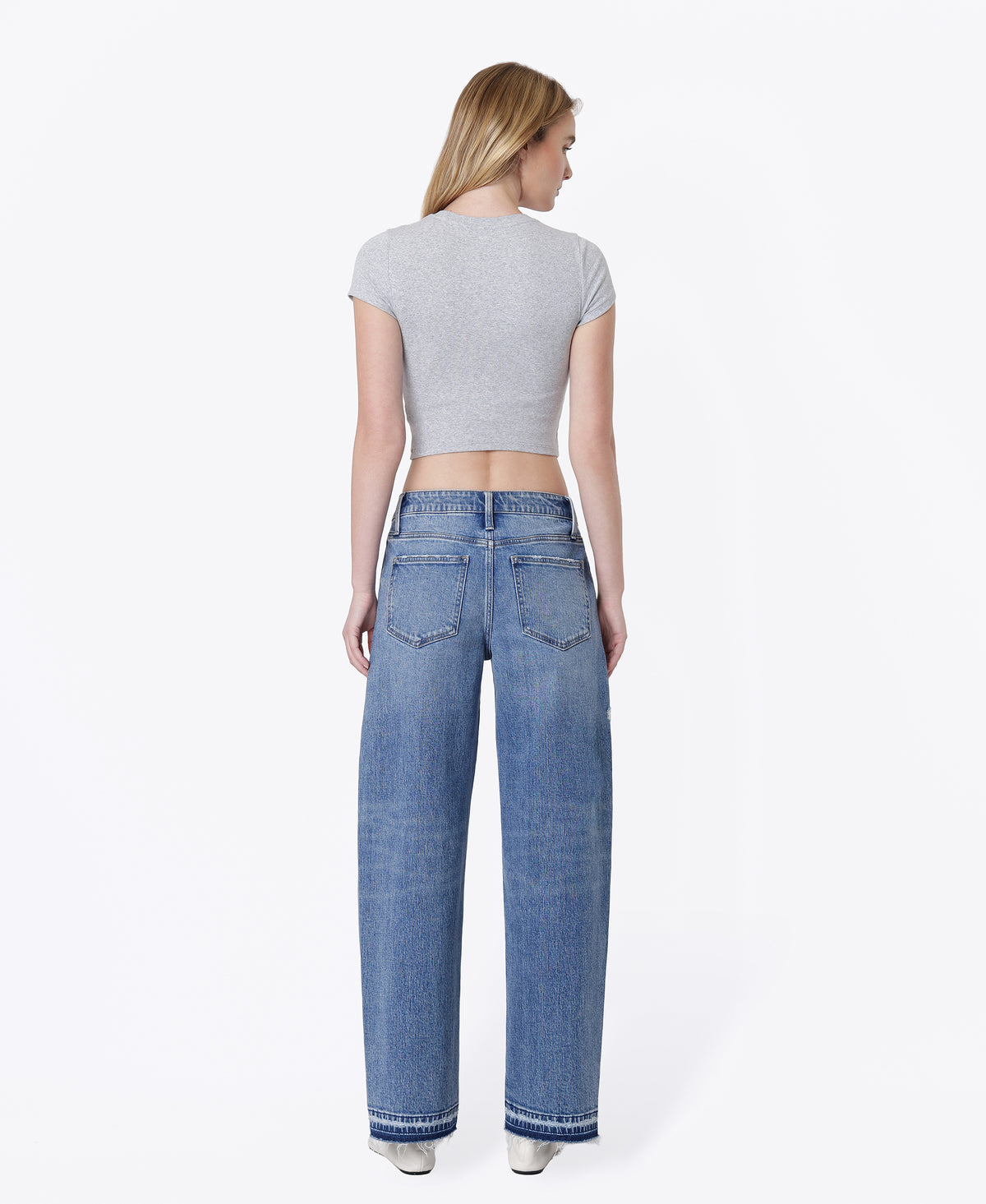 Back product images of Enthusiast - High Rise Seam Detail Distressed Wide Barrel Jeans