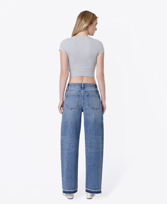 Back product images of Enthusiast - High Rise Seam Detail Distressed Wide Barrel Jeans