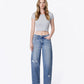 Front product images of Enthusiast - High Rise Seam Detail Distressed Wide Barrel Jeans

