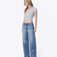 Left 45 degrees product image of Enthusiast - High Rise Seam Detail Distressed Wide Barrel Jeans