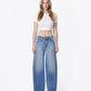 Front product images of Simplify - High Rise Seam Detail Drawstring Wide Barrel Jeans