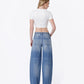 Back product images of Simplify - High Rise Seam Detail Drawstring Wide Barrel Jeans