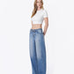Left 45 degrees product image of Simplify - High Rise Seam Detail Drawstring Wide Barrel Jeans