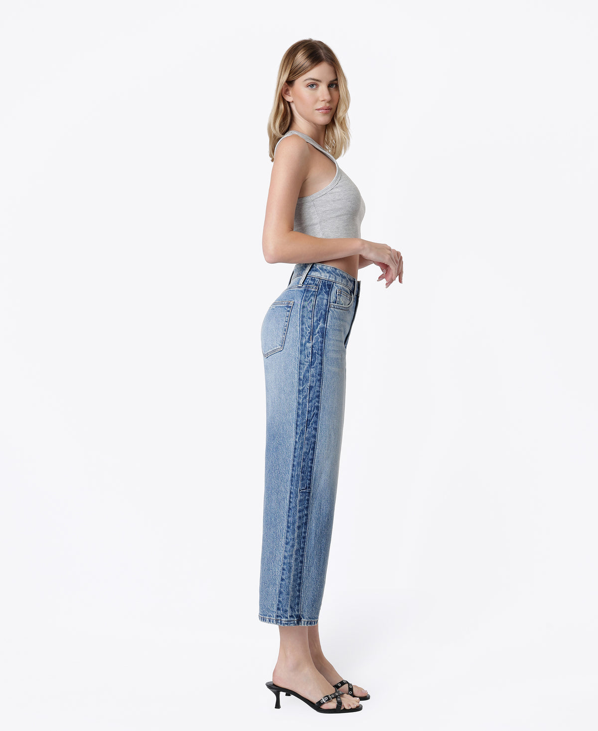 Right side product images of Bold - Super High Rise Two Tone Side Panel Wide Barrel Jeans