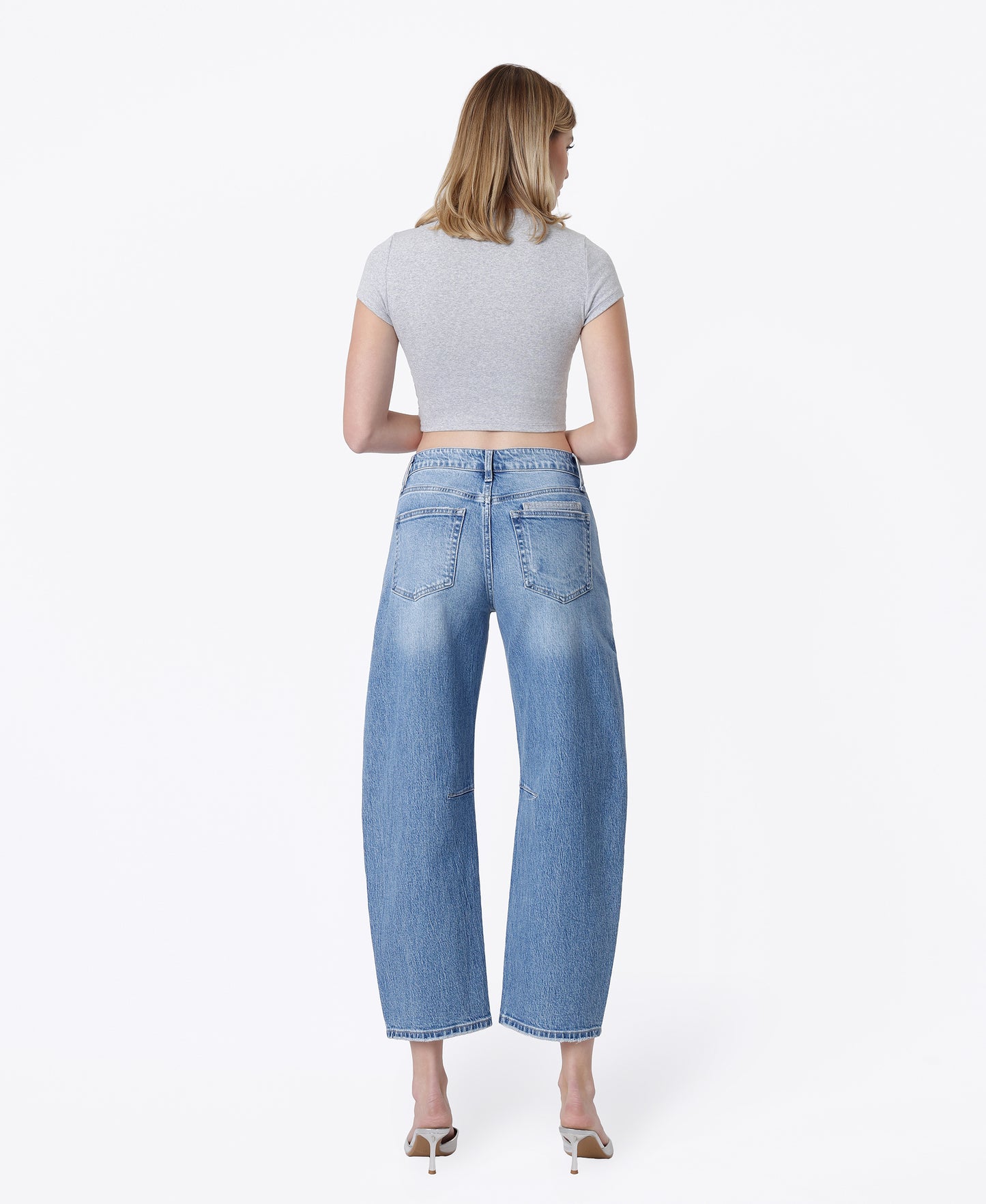 Back product images of Awesomely - High Rise Patchwork Crop Barrel Jeans