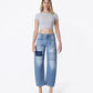 Front product images of Awesomely - High Rise Patchwork Crop Barrel Jeans