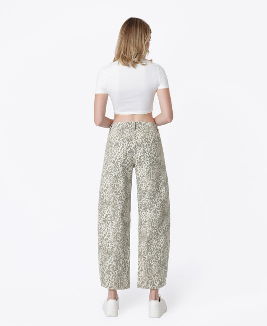 Leopard - High Rise Side Seamed Leopard Print Barrel Jeans