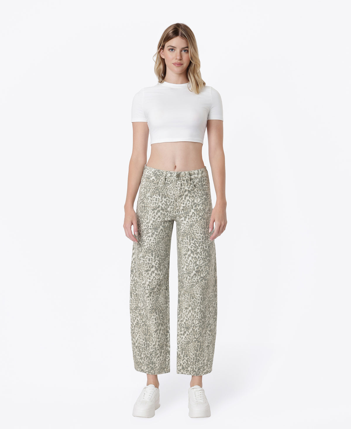 Leopard - High Rise Side Seamed Leopard Print Barrel Jeans