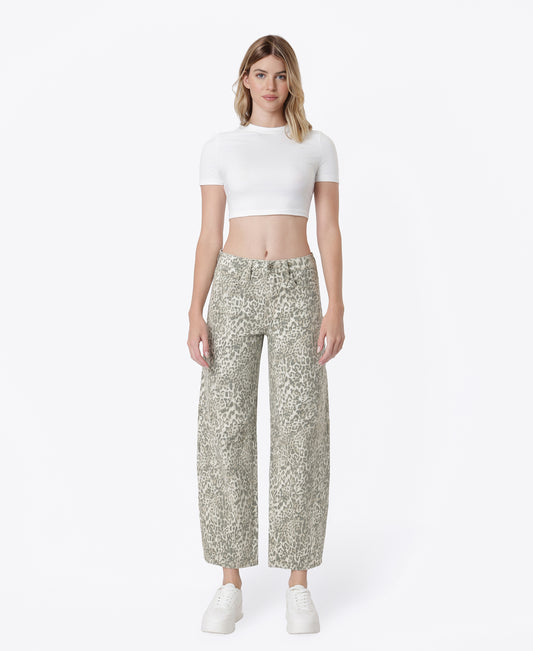Leopard - High Rise Side Seamed Leopard Print Barrel Jeans