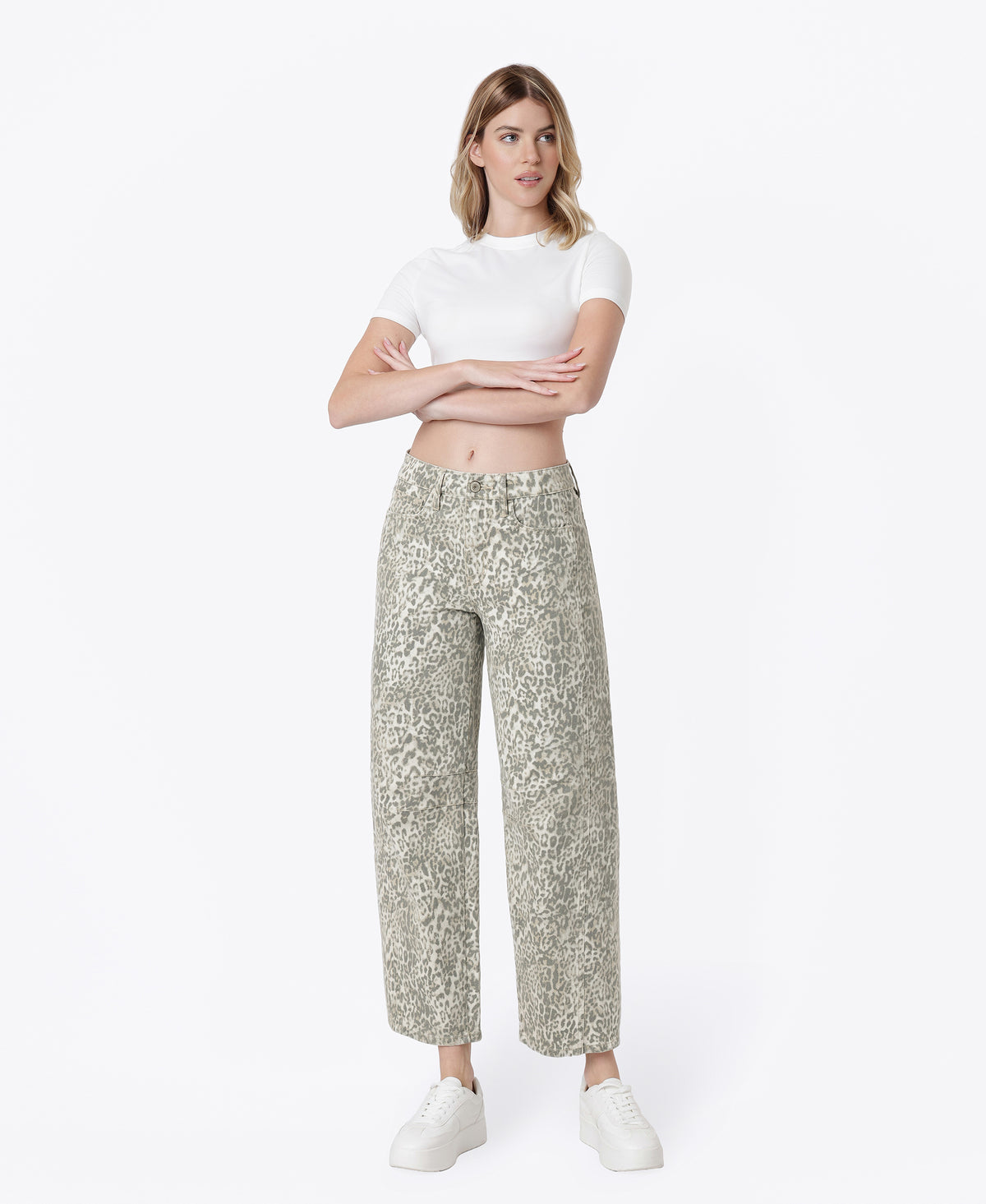 Leopard - High Rise Side Seamed Leopard Print Barrel Jeans