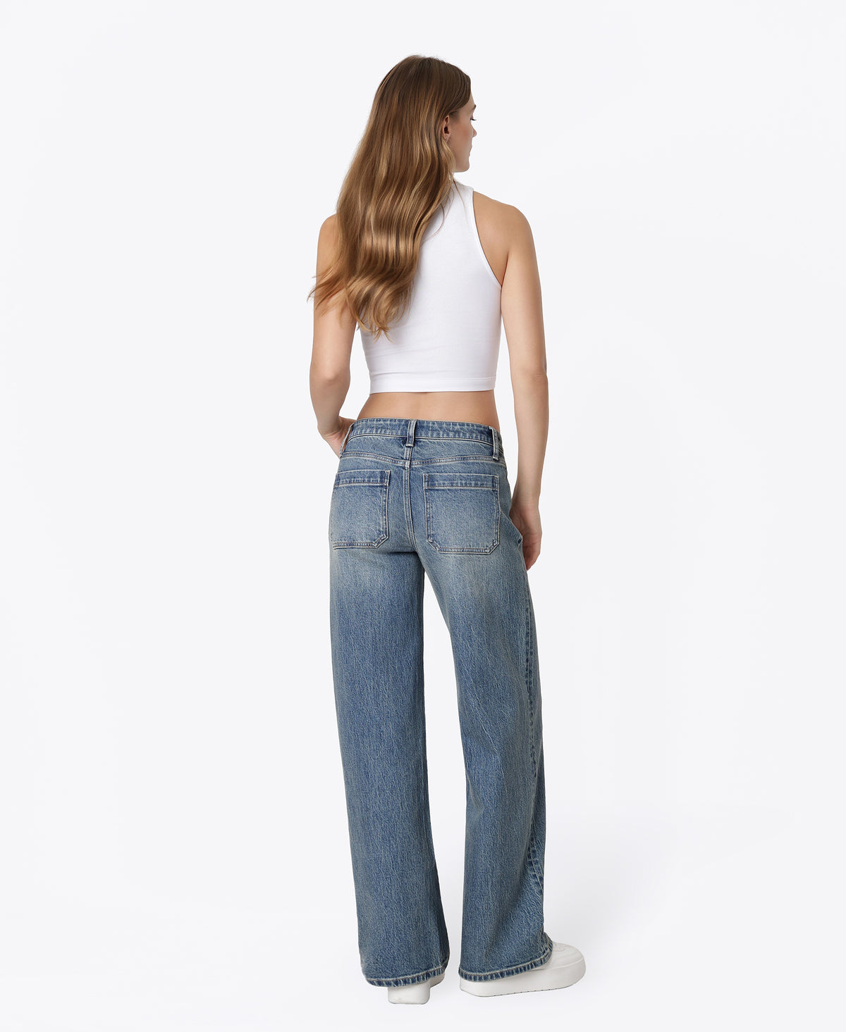 Back product images of Splendid - Mid Rise Front Seamed Tinted Wide Leg Jeans