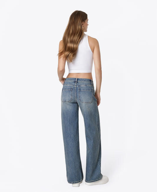 Back product images of Splendid - Mid Rise Front Seamed Tinted Wide Leg Jeans