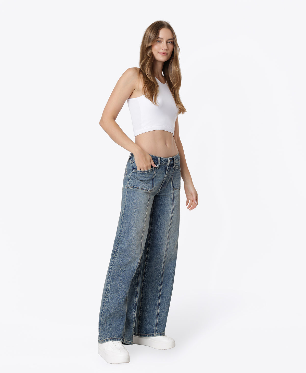 Right 45 degrees product image of Splendid - Mid Rise Front Seamed Tinted Wide Leg Jeans