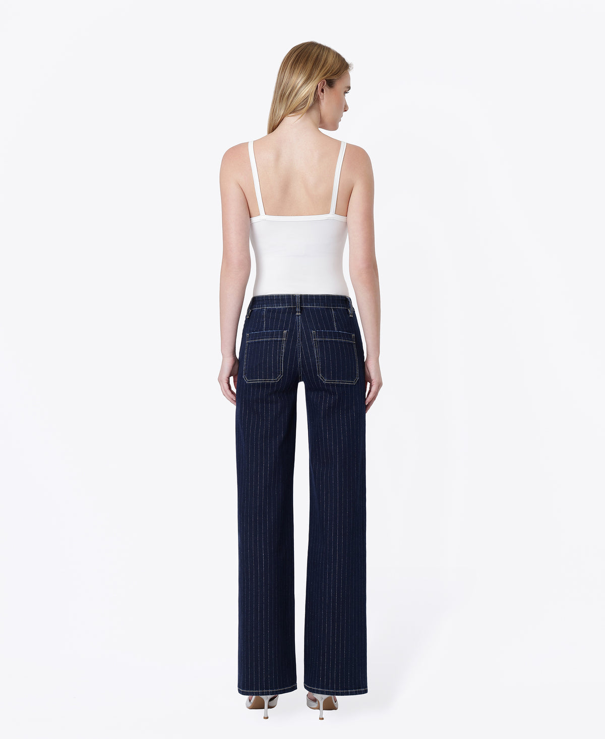 Back product images of Stripe - Mid Rise Slant Pocket Trouser Hem Wide Leg Jeans