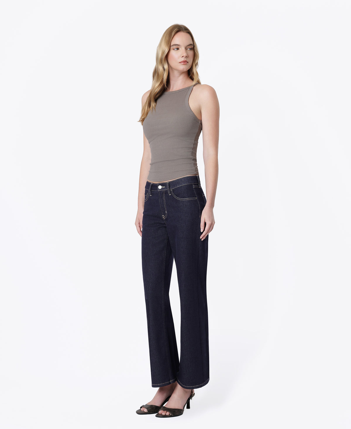 Left 45 degrees product image of Nicer - Mid Rise Back Yoke Detail Slim Wide Leg Jeans