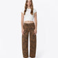 Front product images of Brown Floral - High Rise Floral Print Barrel Jeans
