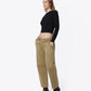 Left 45-degree product image of Taupe Brown - Low Rise Side Buttons Double Pockets Barrel Jeans