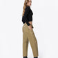 Right side product images of Taupe Brown - Low Rise Side Buttons Double Pockets Barrel Jeans