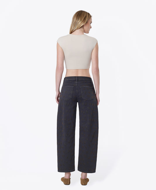 Back product images of Floral Flocking - High Rise Black Floral Flocked Barrel Jeans