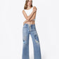 Front product images of Flamenco - High Rise Patchwork Detail Waist Tie Wide Leg Jeans