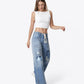 Right 45 degrees product image of Flamenco - High Rise Patchwork Detail Waist Tie Wide Leg Jeans