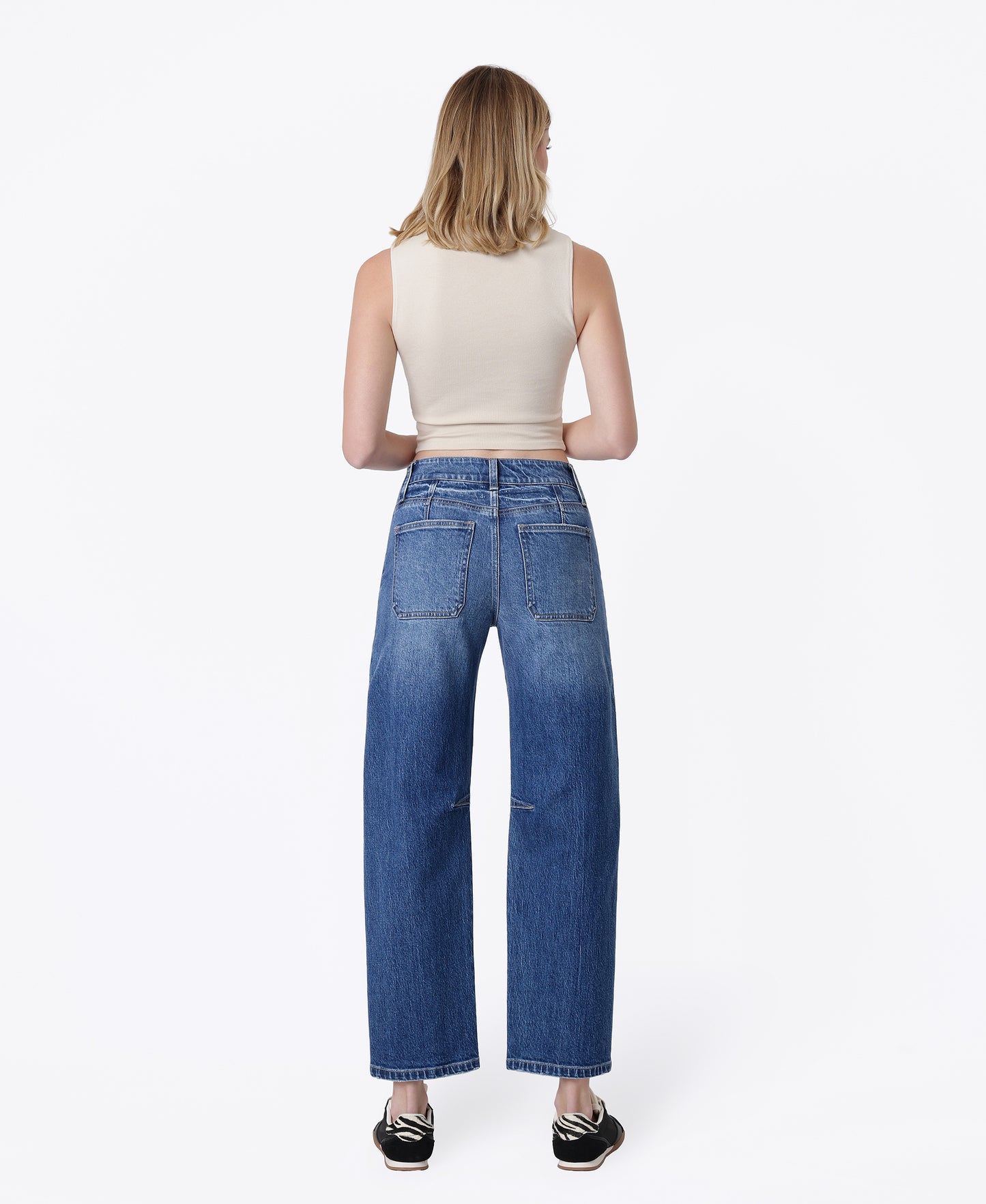 Back product images of Embolden - High Rise Side Button Double Pockets Barrel Jeans