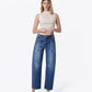 Front product images of Embolden - High Rise Side Button Double Pockets Barrel Jeans