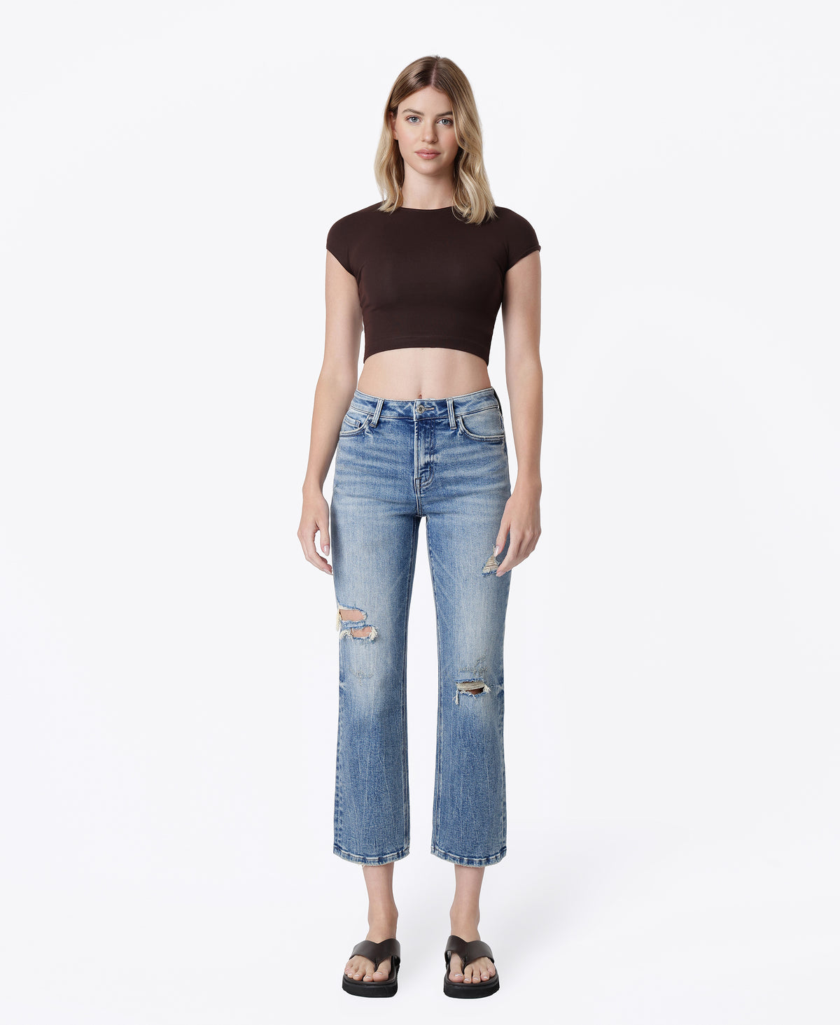 Front product images of Soulful - High Rise Distressed Tinted Crop Straight Jeans