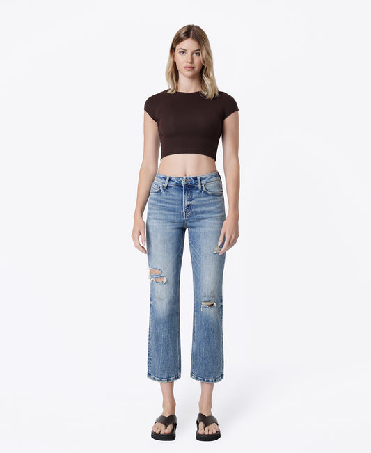 Front product images of Soulful - High Rise Distressed Tinted Crop Straight Jeans