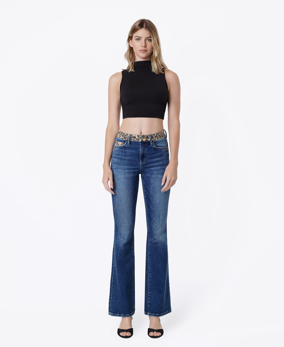 Front product images of Leopard - High Rise Leopard Print Waistband Bootcut Jeans