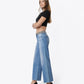 Left side product images of Leopard - High Rise Leopard Print Waistband Ankle Wide Leg Jeans