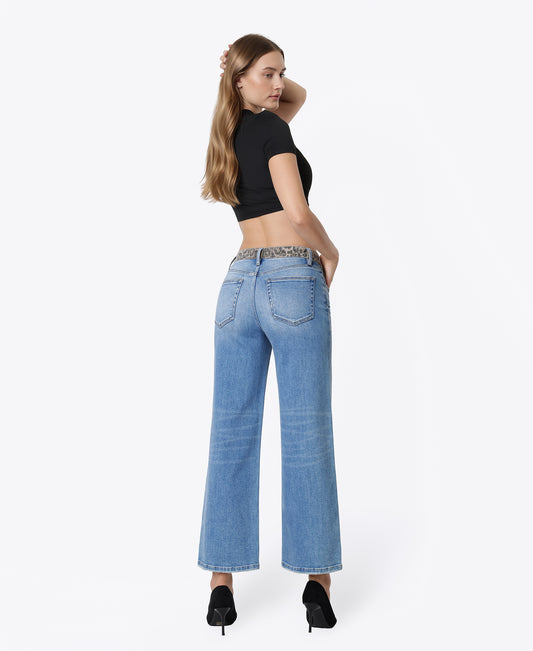 Back product images of Leopard - High Rise Leopard Print Waistband Ankle Wide Leg Jeans