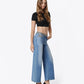 Right 45 degrees product image of  Leopard - High Rise Leopard Print Waistband Ankle Wide Leg Jeans