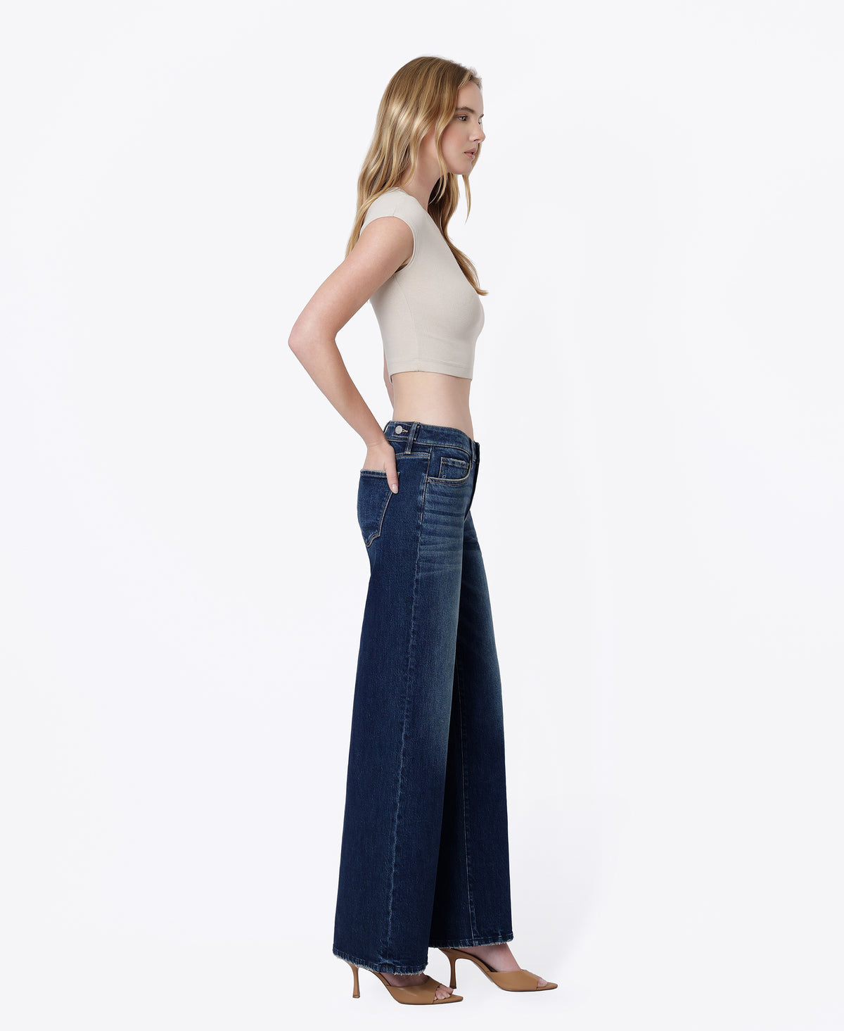 Right side product images of Satiate - Low Rise Cinch Waist Tinted Wide Leg Jeans